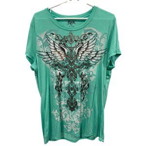 Wrangler Rock 47 Angel Wing Fleur De Lis Graphic Tee Size XL Short Sleeve Ranch